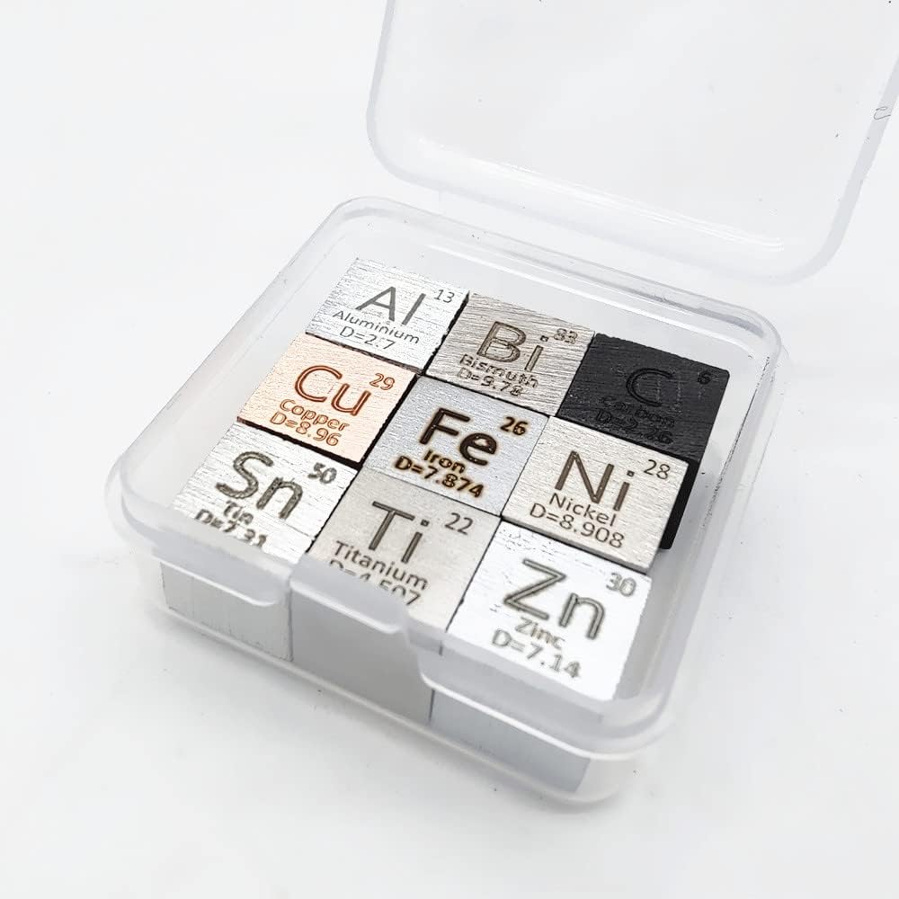 10mm Metal Cube Set Titanium Bismuth Carbon Nickel Iron Copper Zinc Aluminium Tin S5496