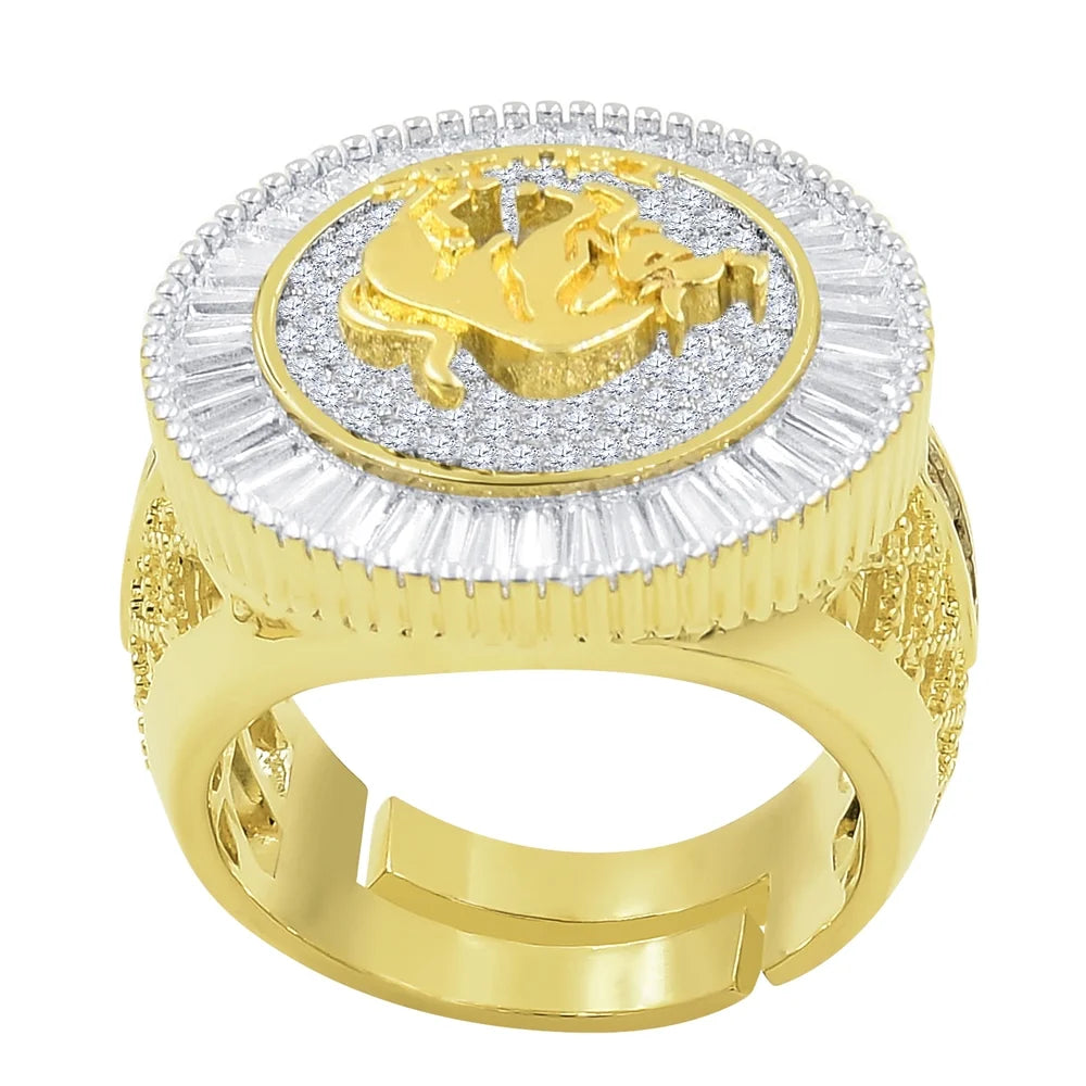 14K Yellow Gold Finish Simulated Diamond Taurus Ring Q15681