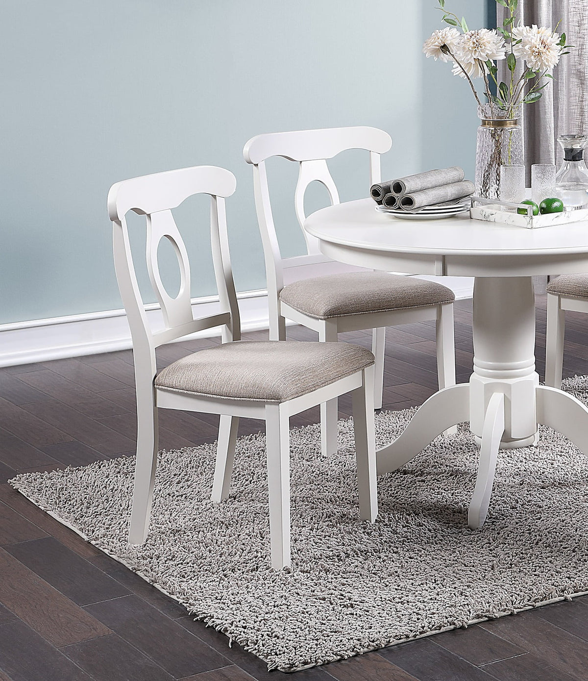 5pc Round Dining Table Set with 4 Cushion Chairs Rubberwood J329