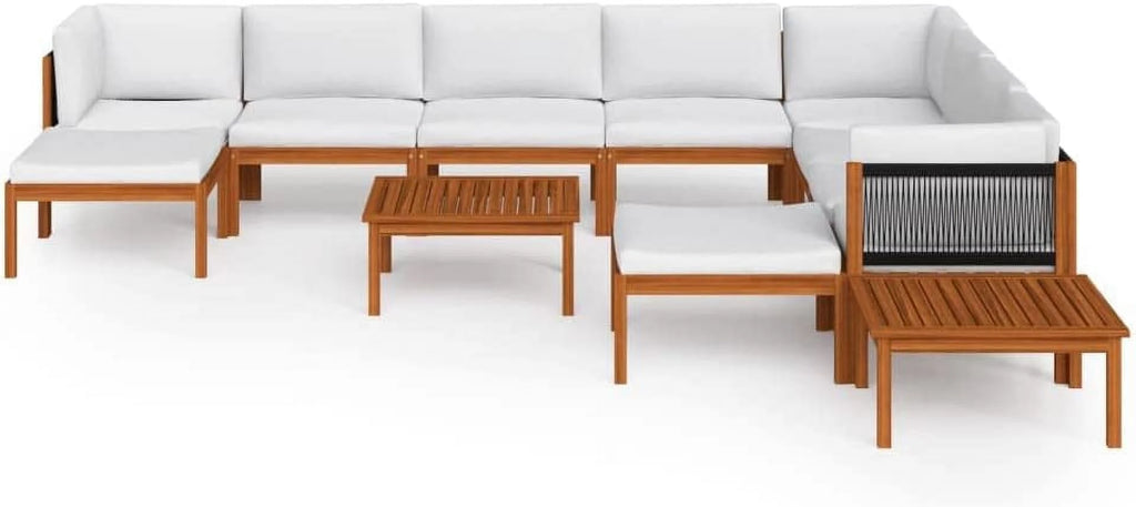 12 Piece Cream Solid Acacia Wood Patio Lounge Set S523845