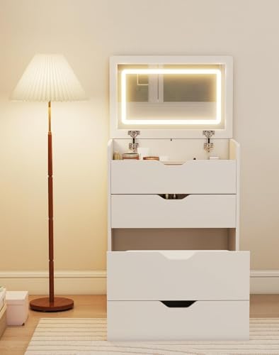 White Vanity Desk with Mirror and Lights N8195