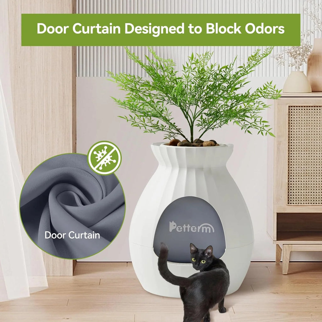 White Enclosed Large Cat Litter Box with Leak Proof Liner D689522