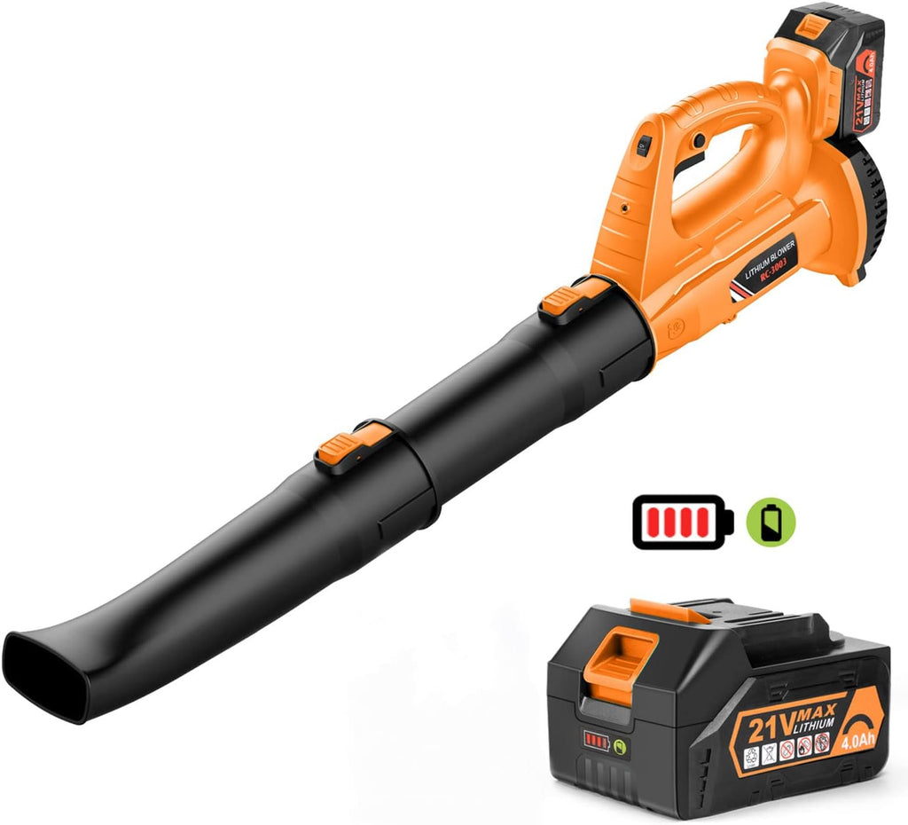 Cordless Leaf Blower, 320 CFM 150 MPH 4.0Ah Battery Powered with Battery and Charger F954