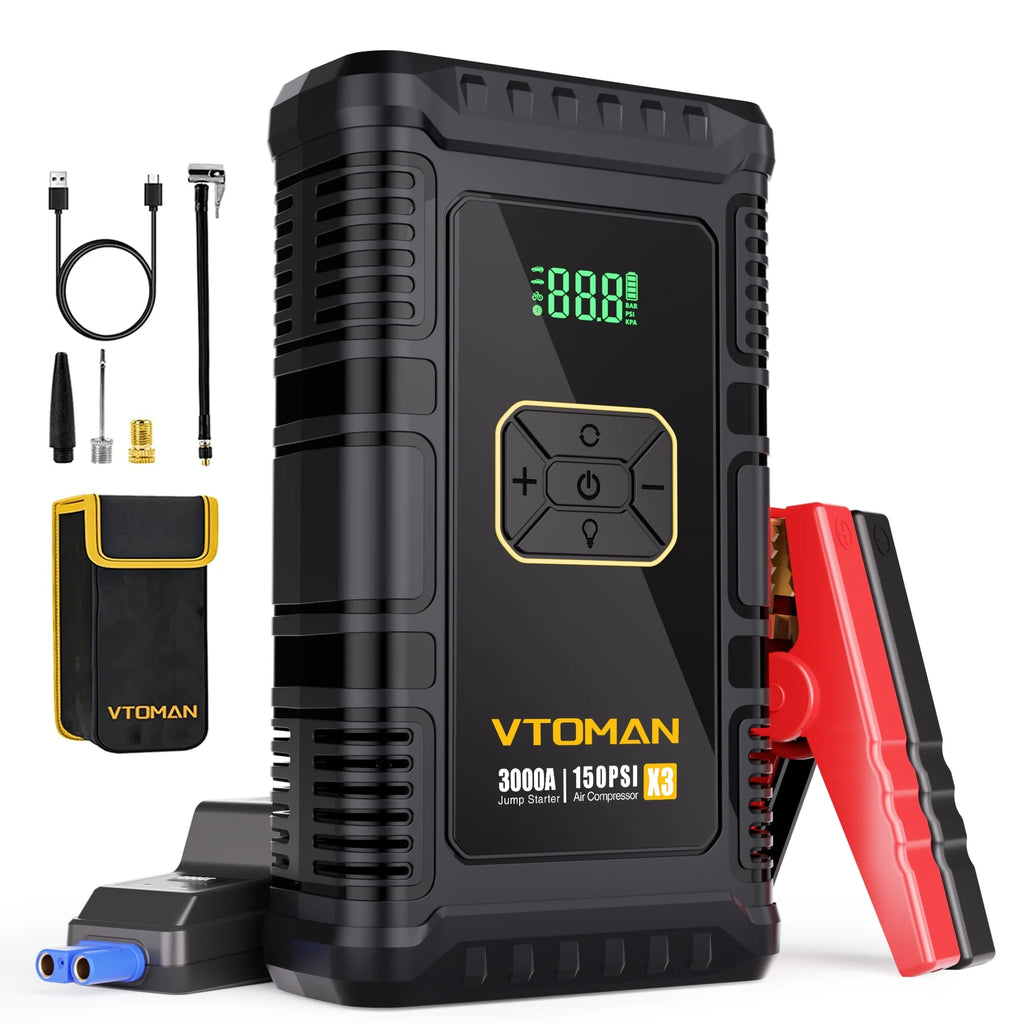 Portable Car Jump Starter with Air Compressor and 150PSI Tire Inflator M148779
