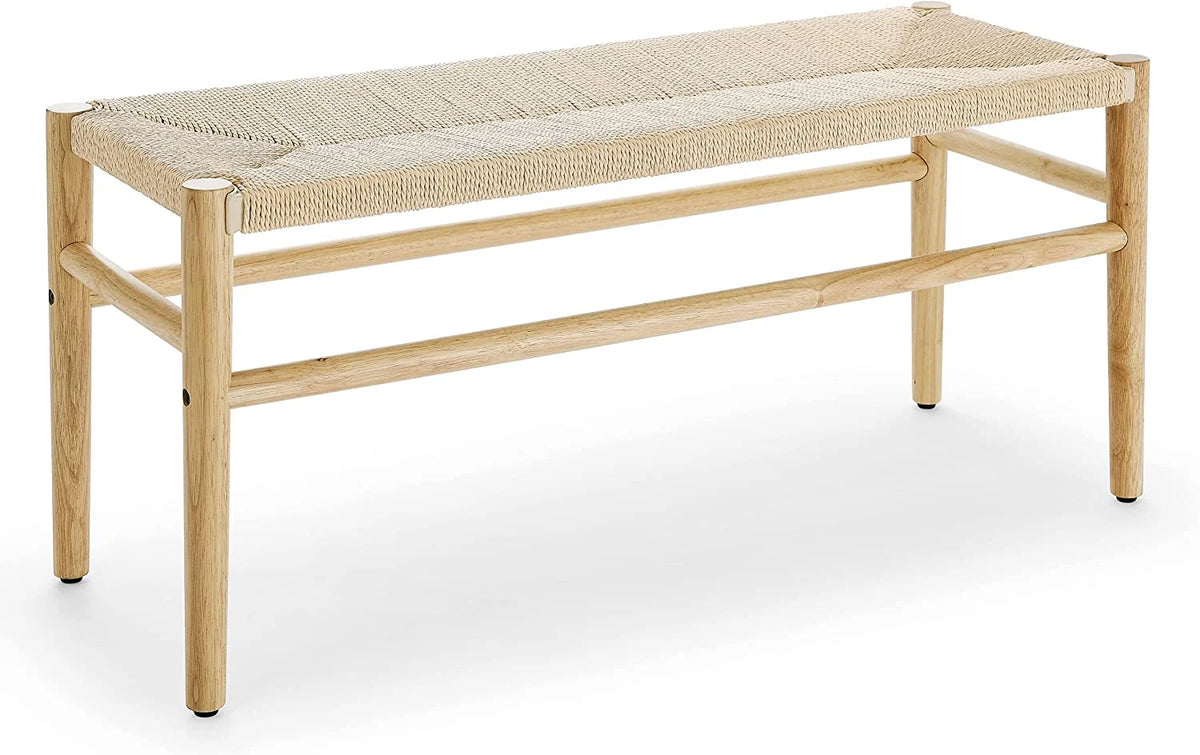 Wood Entryway Bench with Weave Rope Top R120703