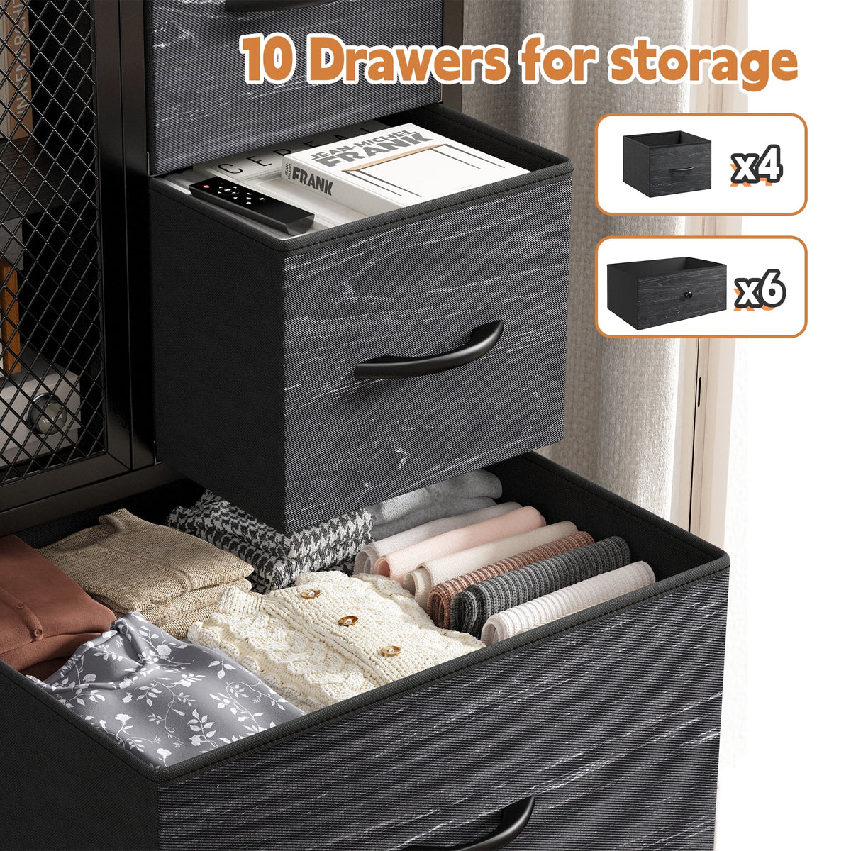 Tall Fabric Dresser with 10 Drawers D9702