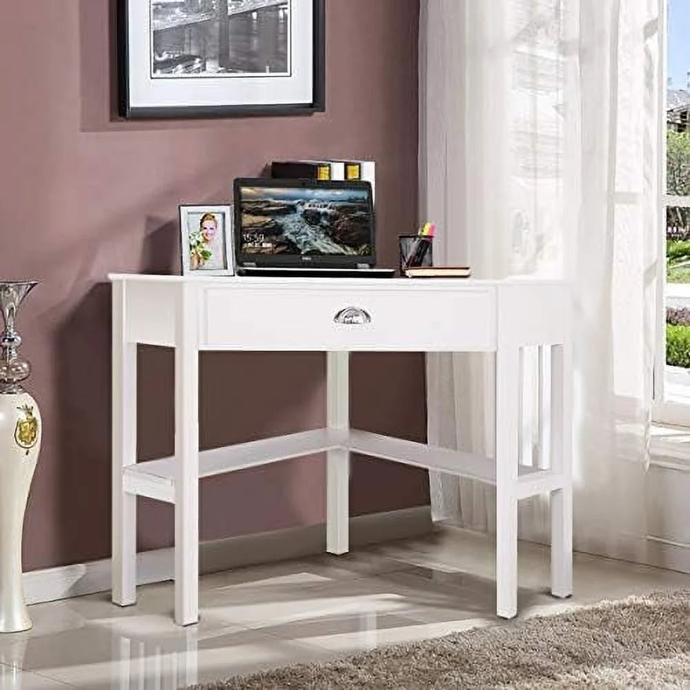 White Corner Desk with Drawer Shelves X420919
