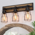 Bathroom Vanity Light Fixtures with Metal Cage, Faux Wood Finish T825