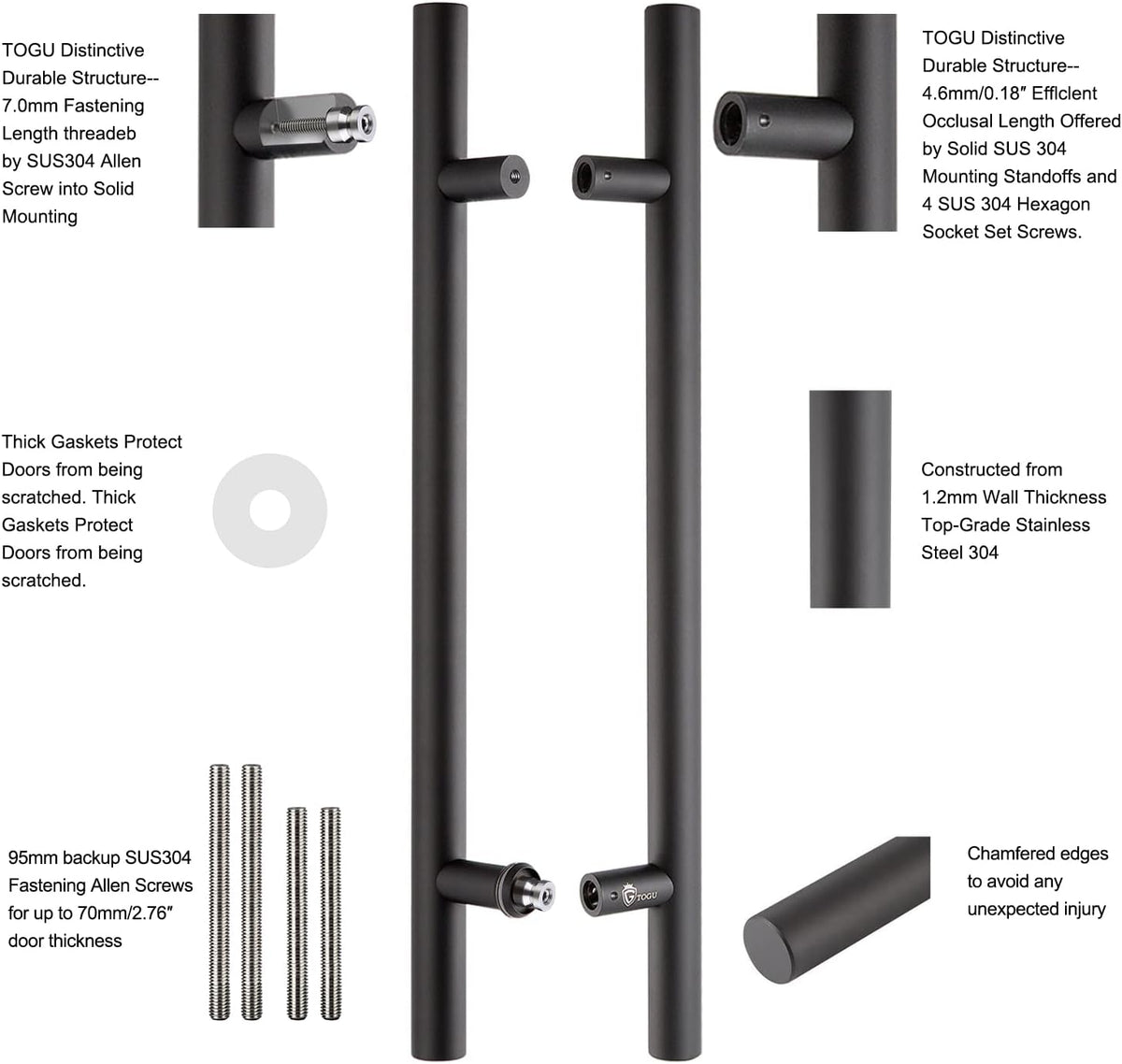 36 inches Solid Stainless Steel Push Pull Door Handle, Matte Black Finish B6738