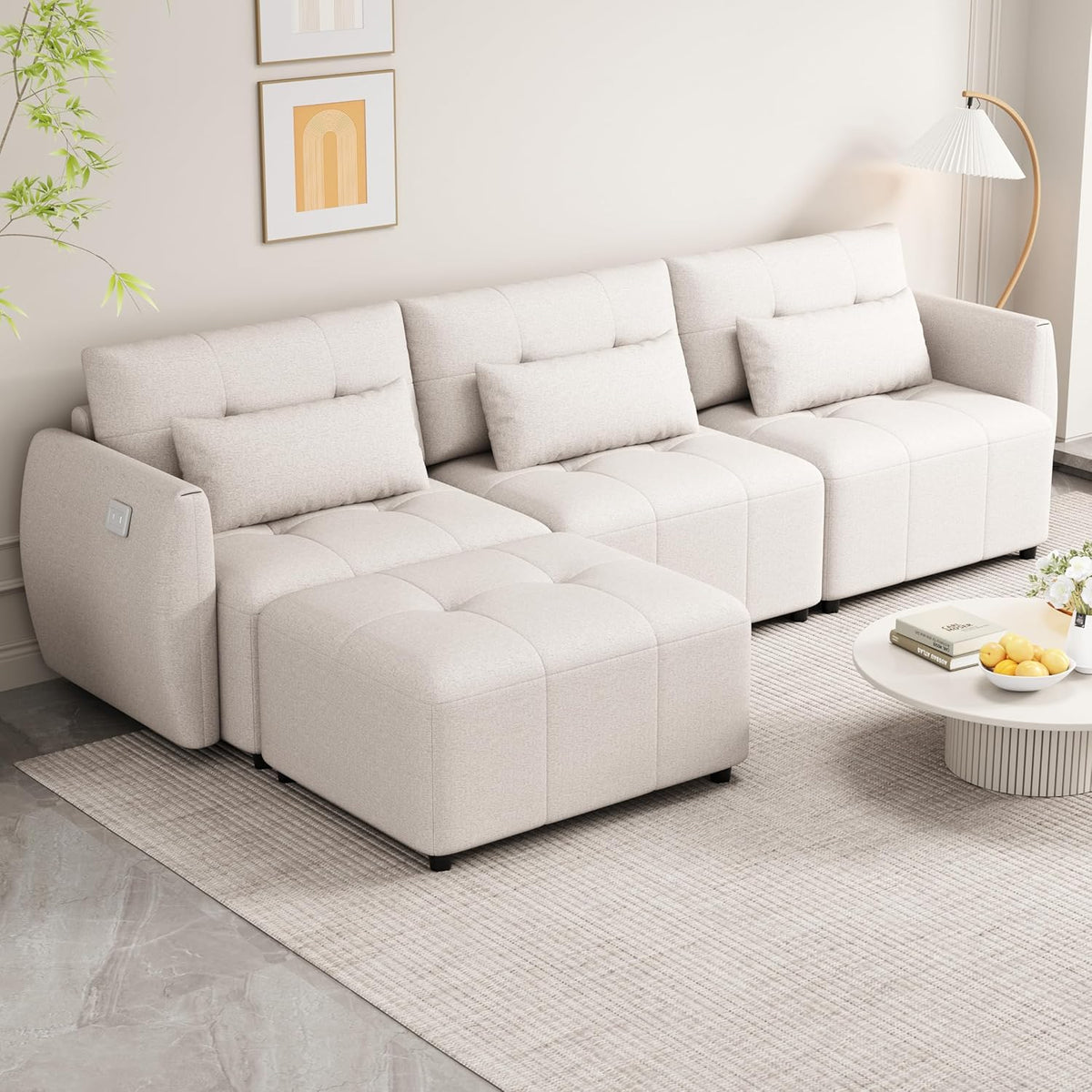 Beige Oversized 114" Convertible Sectional Sofa with Movable Ottoman A726196