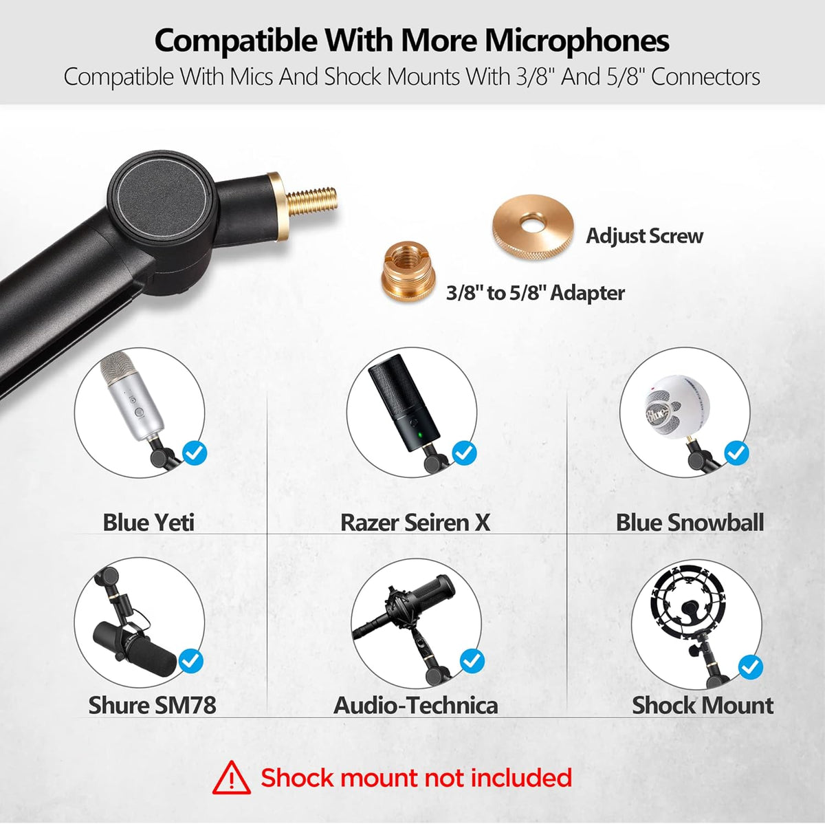 Mic Boom Arm with 3/8 to 5/8 Adapter, Heavy Duty Metal Desk Mount Stand, Pack of 2 R4799