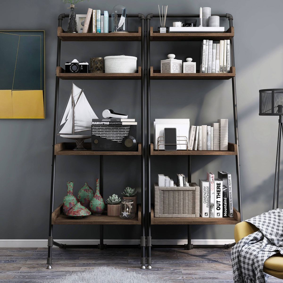 Vintage Grey Oak 3-Piece Desk and Display Shelf Set B9675