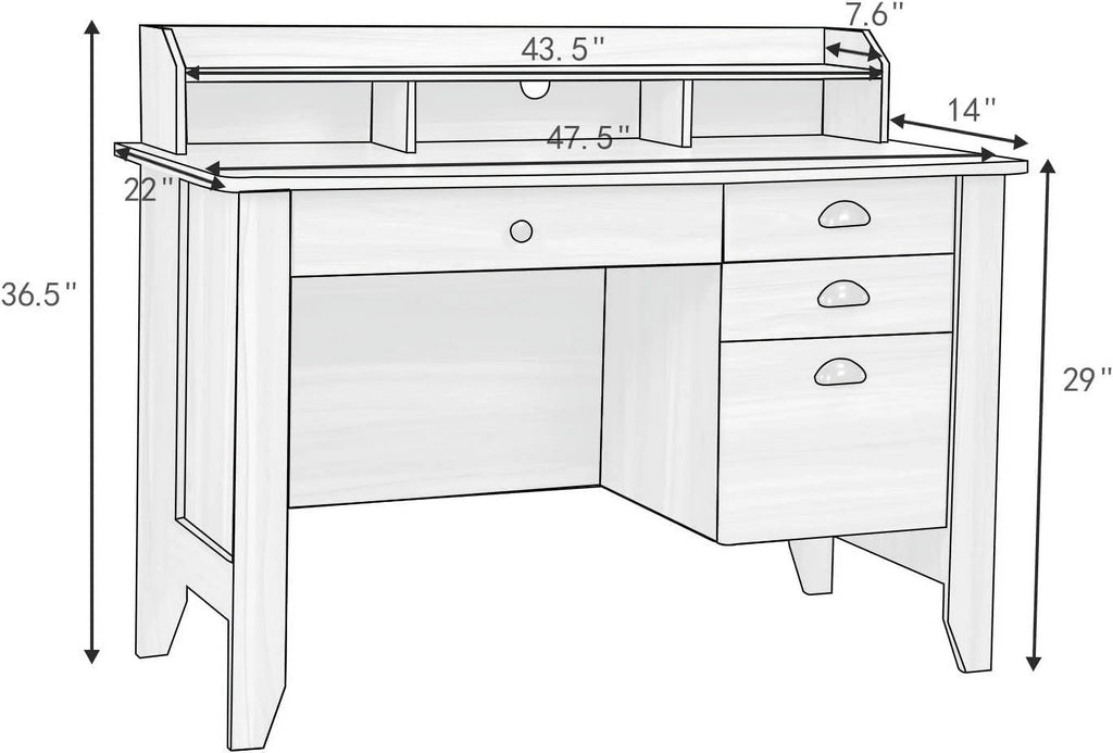 White Oak Computer Desk with Drawers and Hutch Shelf L7422