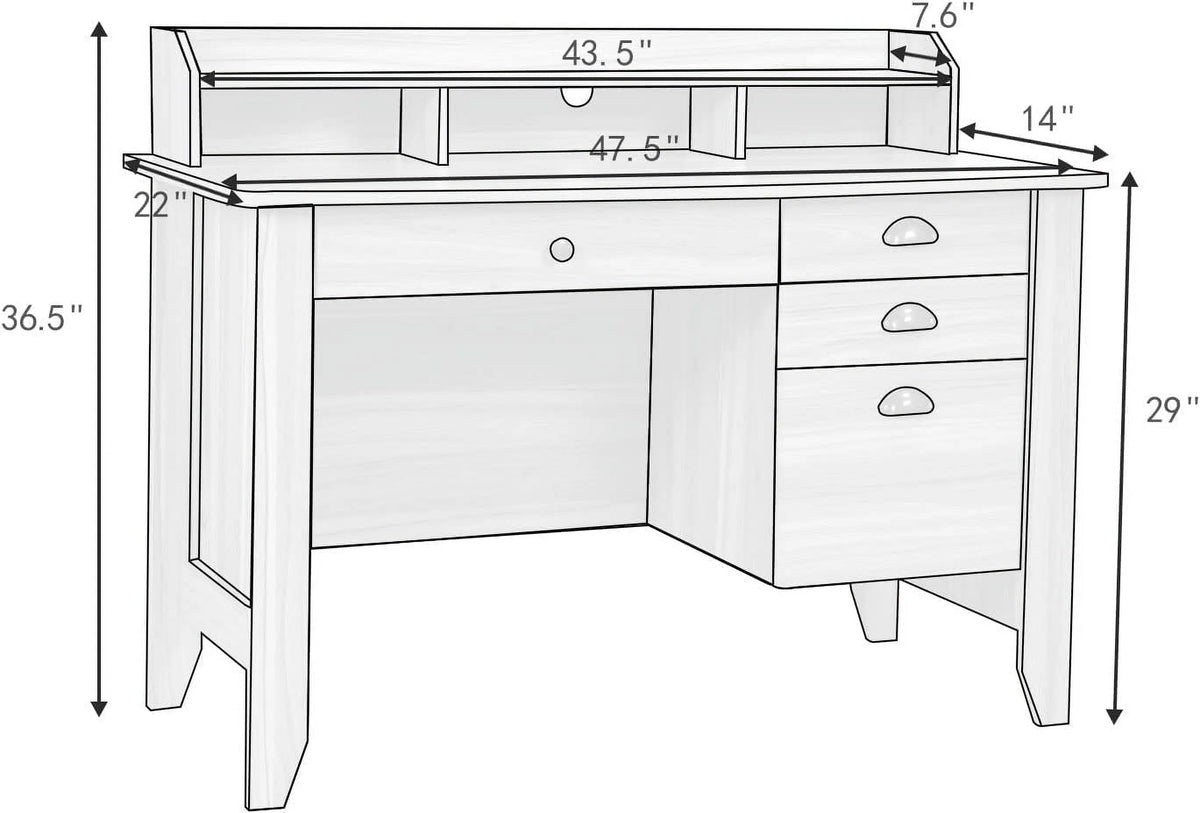 White Oak Computer Desk with Drawers and Hutch Shelf L7422