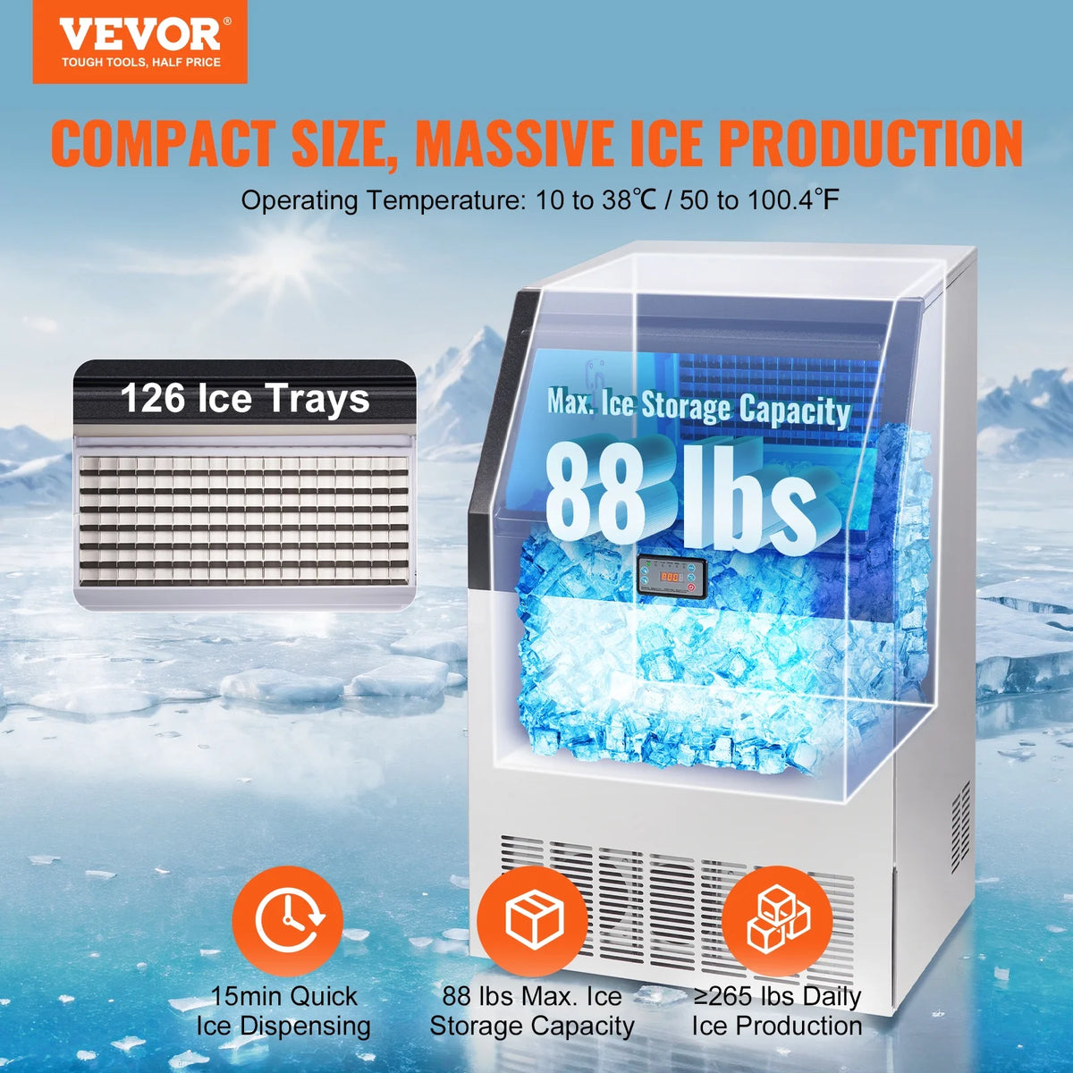 265lbs/24H Freestanding Ice Maker Cabinet Machine M7877