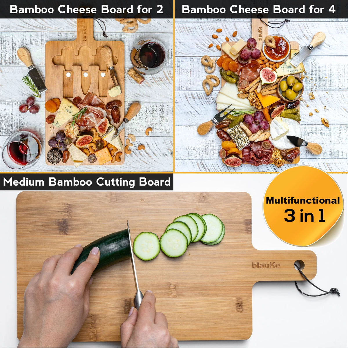 Bamboo Cheese Board and Knife Set 12x8 inch M775