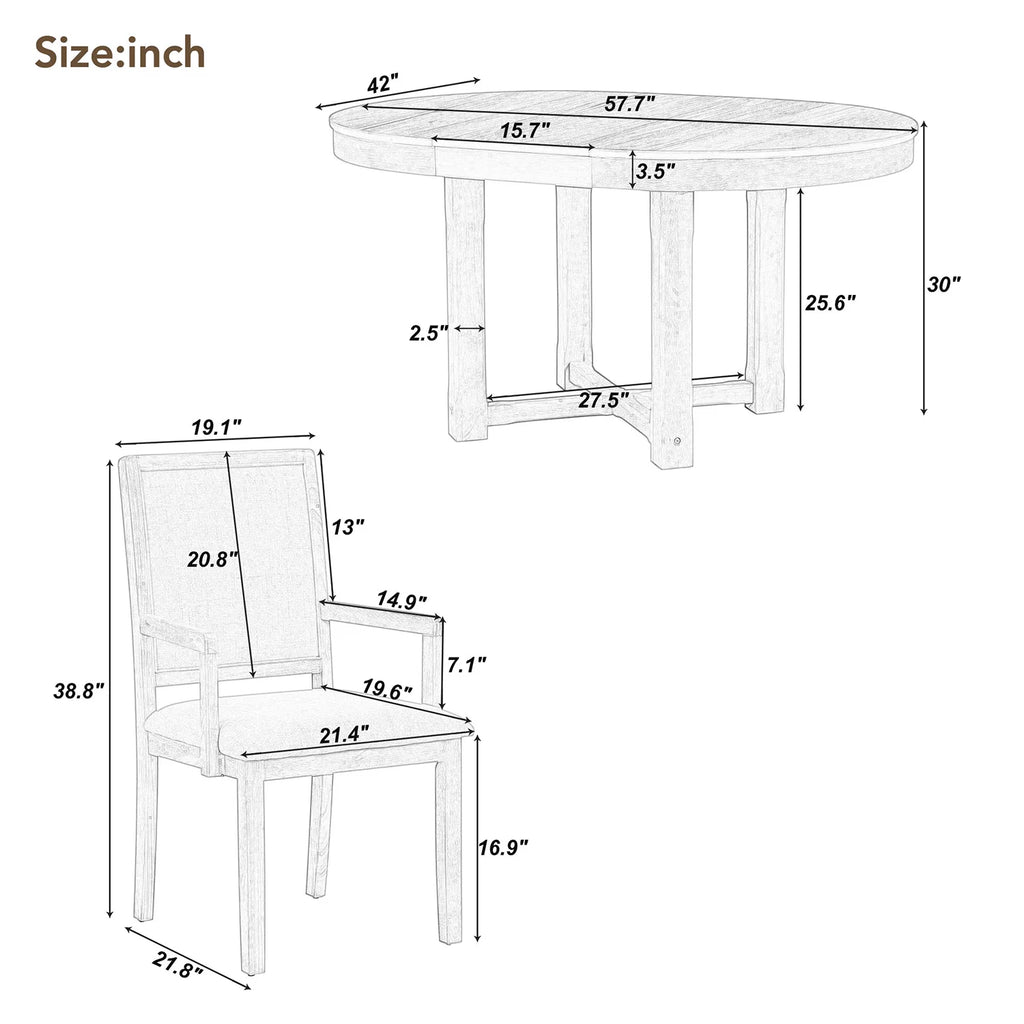 5 Piece Round Extendable Wood Dining Table Set with 4 Upholstered Chairs S4032