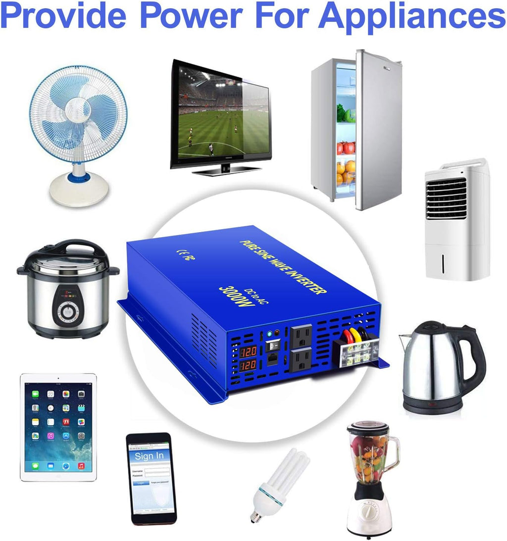 3000W Pure Sine Wave Power Inverter 12V DC to AC 120V W890