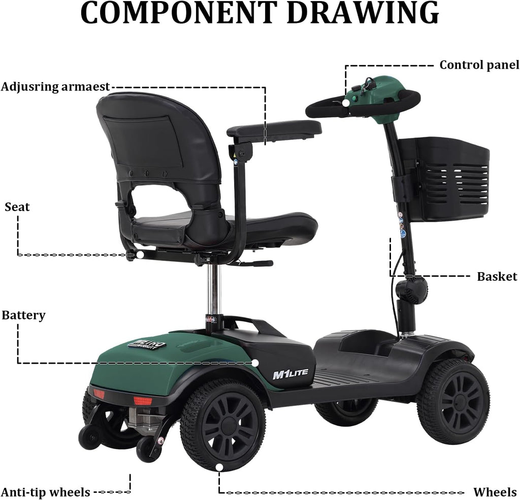 Green 4 Wheel Folding Electric Mobility Scooter with Seat V62253