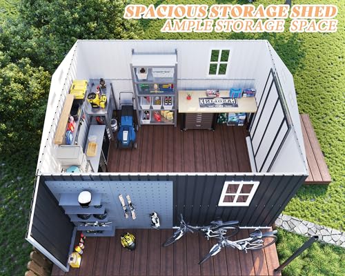 Dark Grey/White Metal Storage Shed with Sliding Doors T729