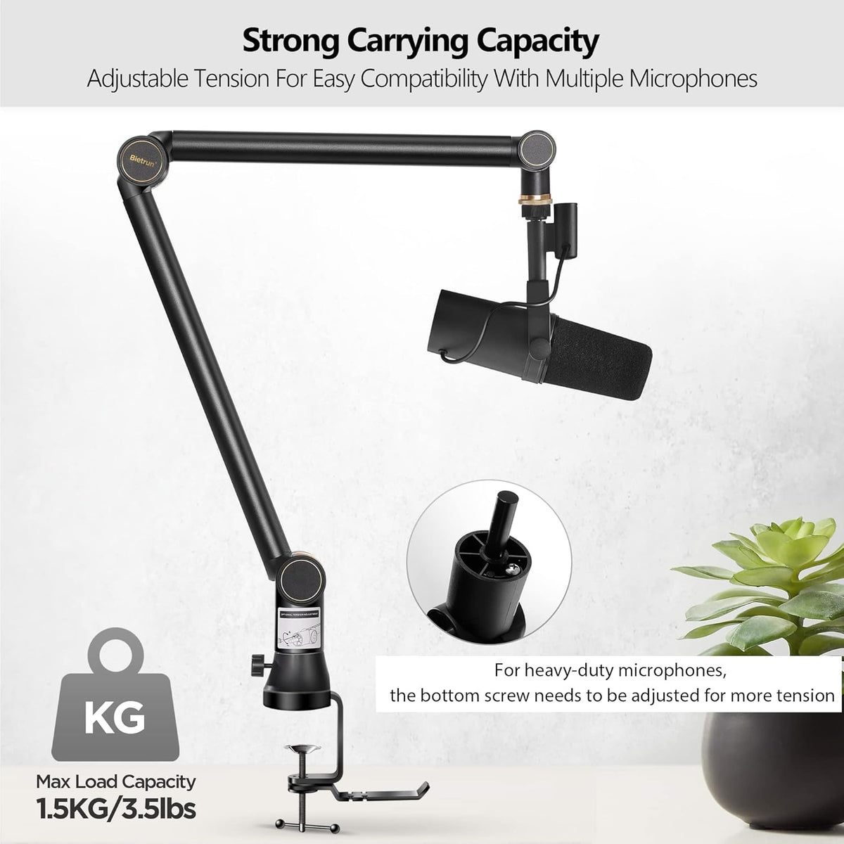Mic Boom Arm with 3/8 to 5/8 Adapter, Heavy Duty Metal Desk Mount Stand, Pack of 2 R4799