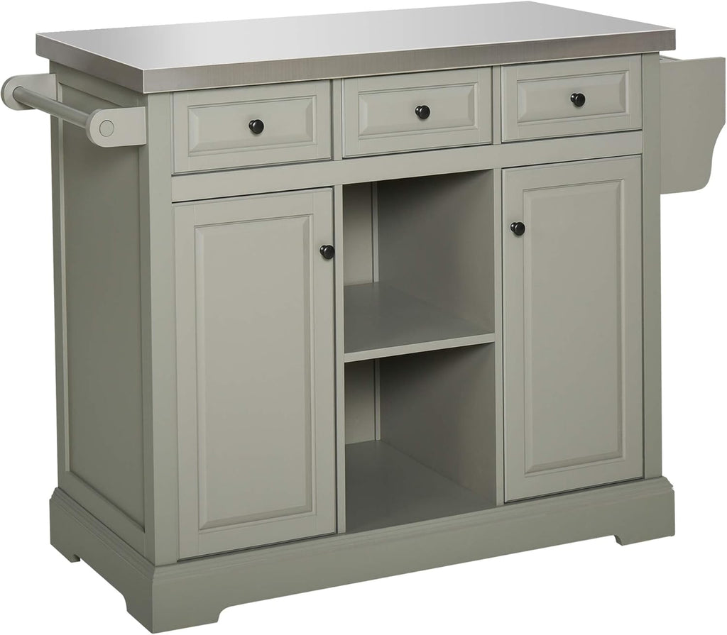 White Rolling Kitchen Island with Stainless Steel Top J936