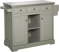 White Rolling Kitchen Island with Stainless Steel Top J936