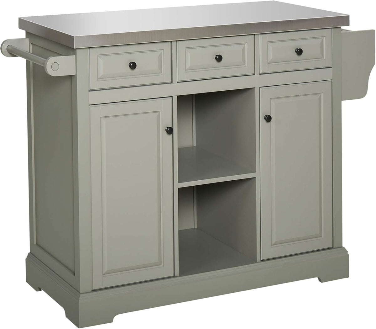 White Rolling Kitchen Island with Stainless Steel Top J936