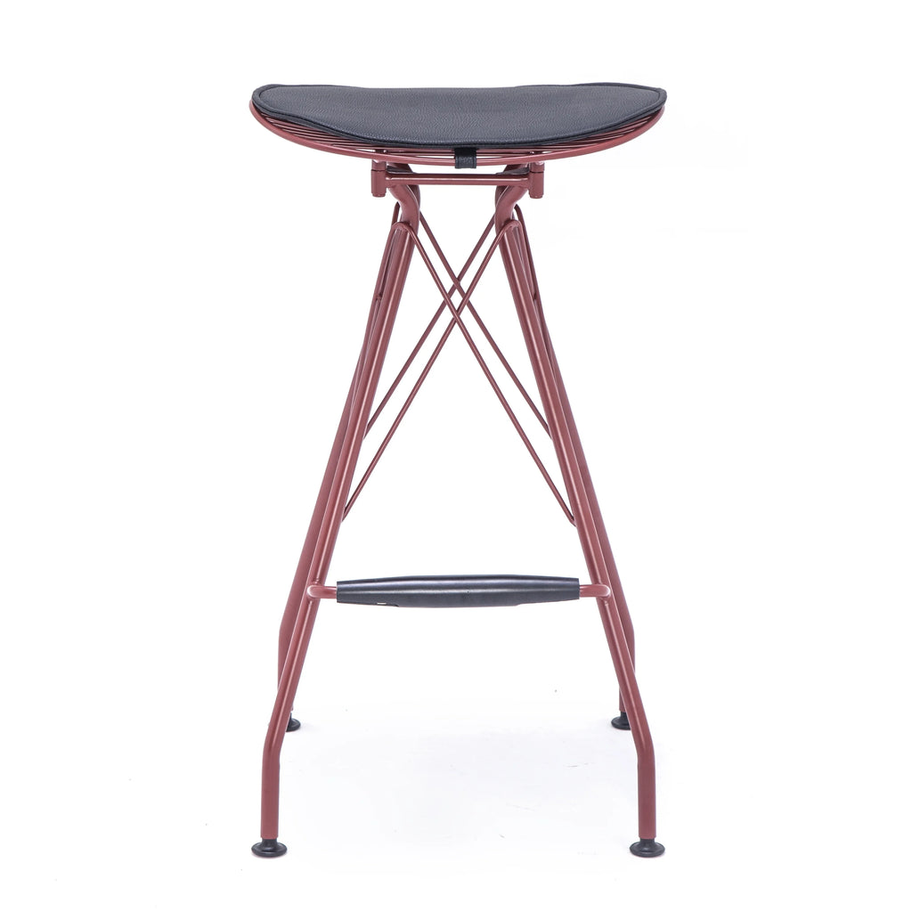 Dark Red 30 Inch Faux Leather Metal Barstool Set of 2 I213