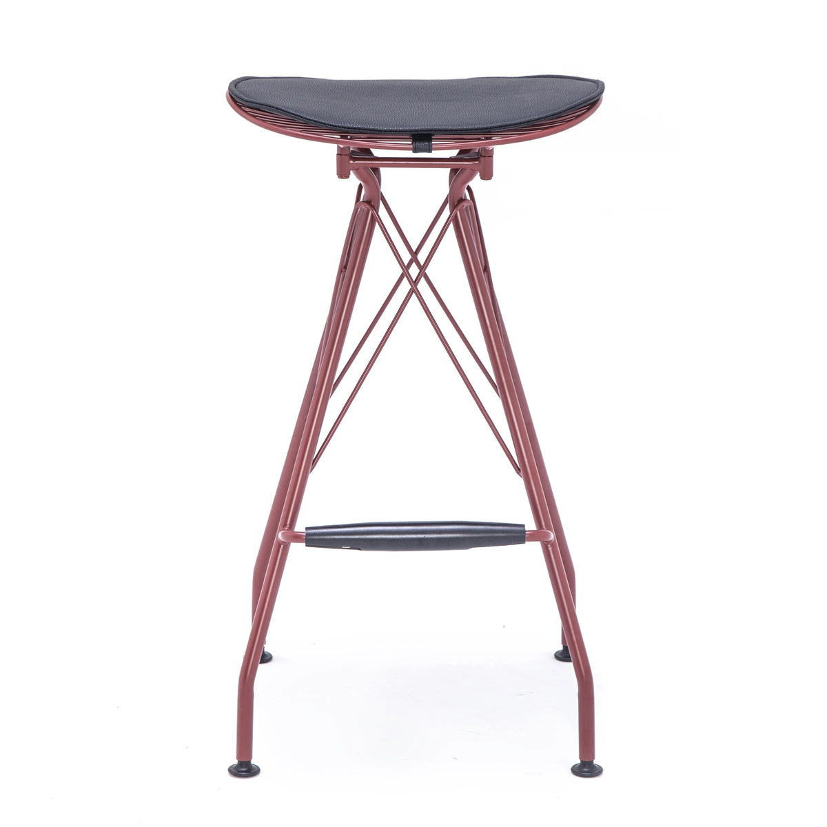 Dark Red 30 Inch Faux Leather Metal Barstool Set of 2 I213