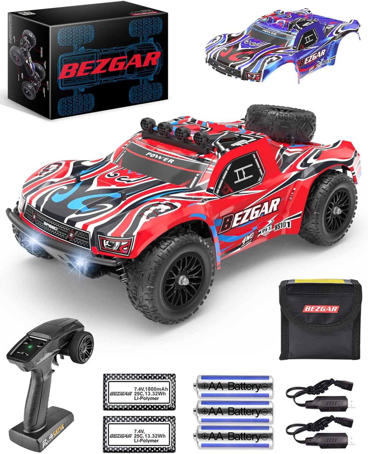 1:10 Scale 4WD Remote Control Monster Truck with 2 Rechargeable Batteries O384