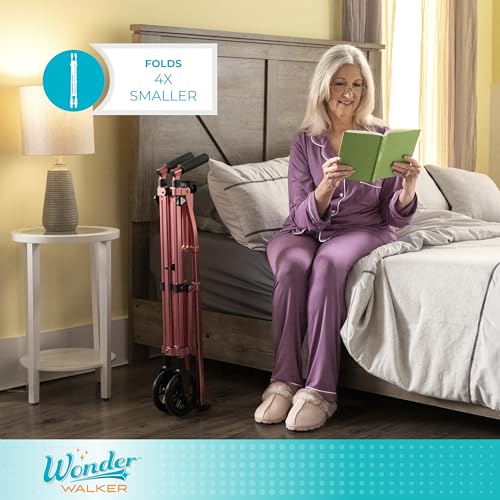 Lightweight Foldable Rolling Walker with 6-inch Wheels and Ski Glides Matte Black T140