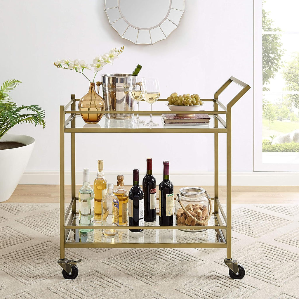Gold and Glass Rolling Bar Cart E126
