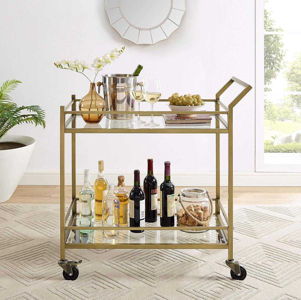 Gold and Glass Rolling Bar Cart E126