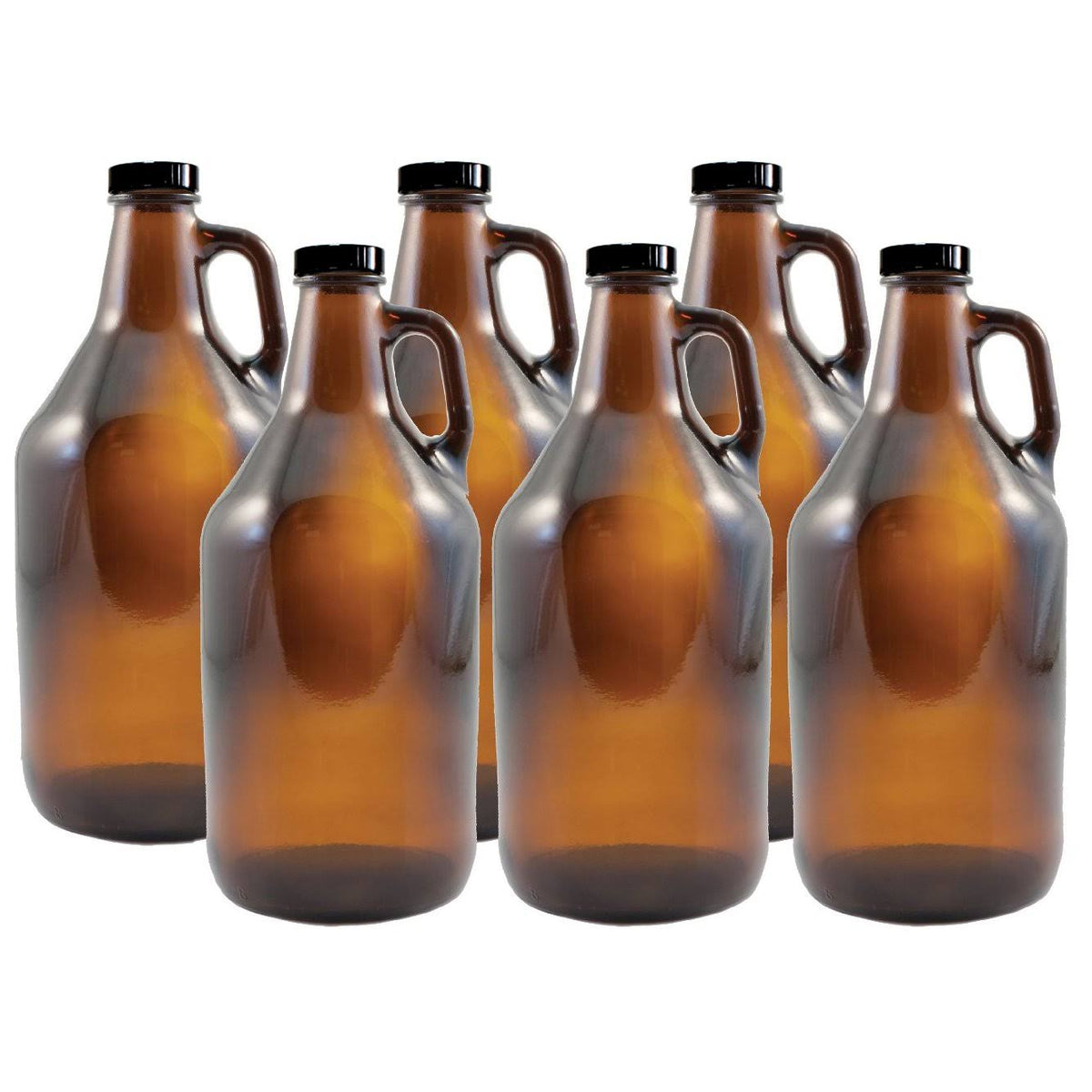 1/2 Gallon Amber Growlers Case of 6 with Polyseal Caps L398958
