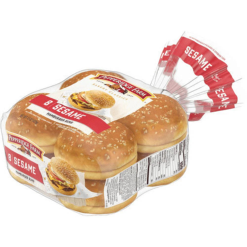 Sesame Topped Hamburger Buns, 4-Pack 8 Count Bags N291968