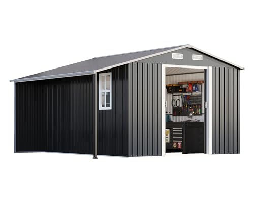 Dark Grey/White Metal Storage Shed with Sliding Doors T729