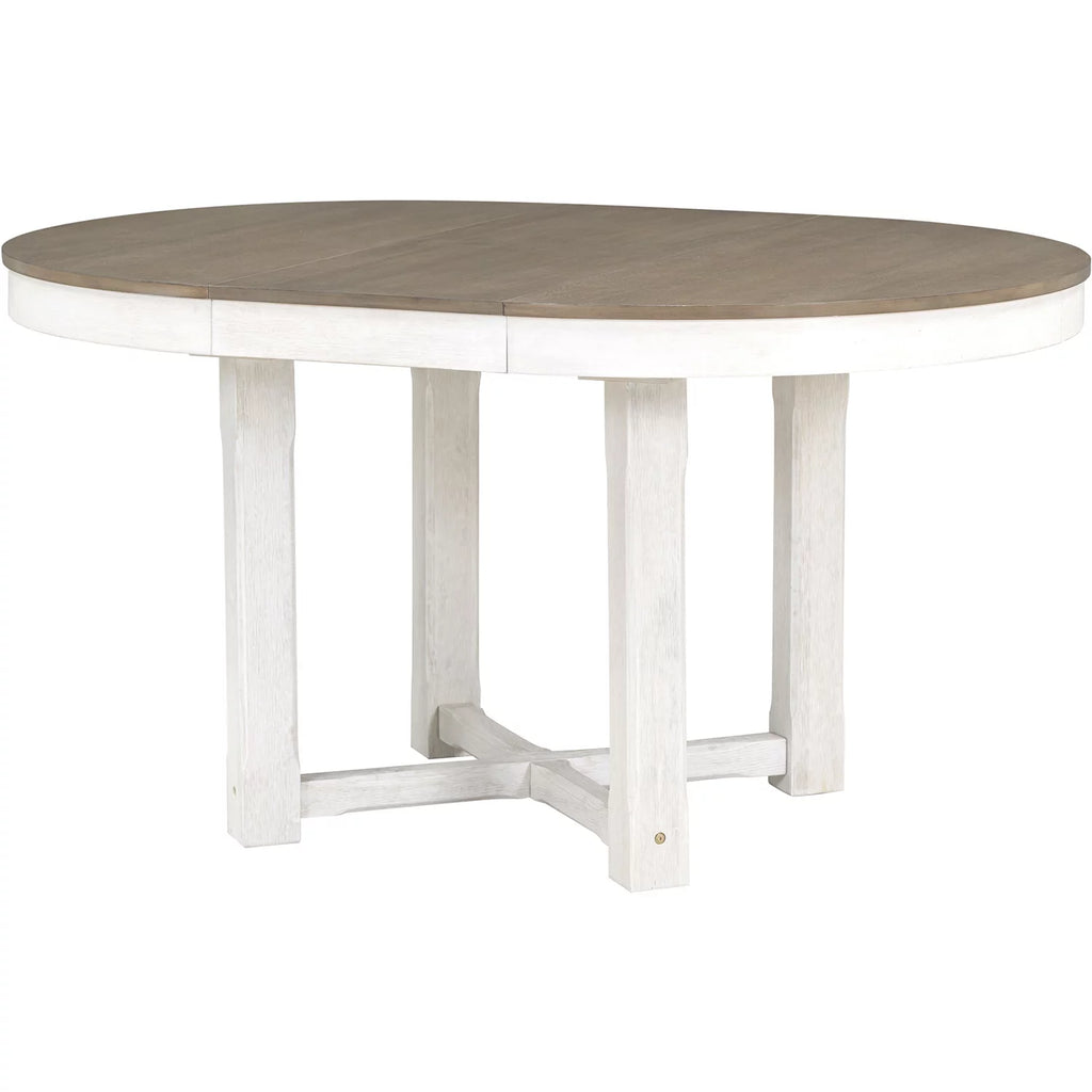 5 Piece Round Extendable Wood Dining Table Set with 4 Upholstered Chairs S4032
