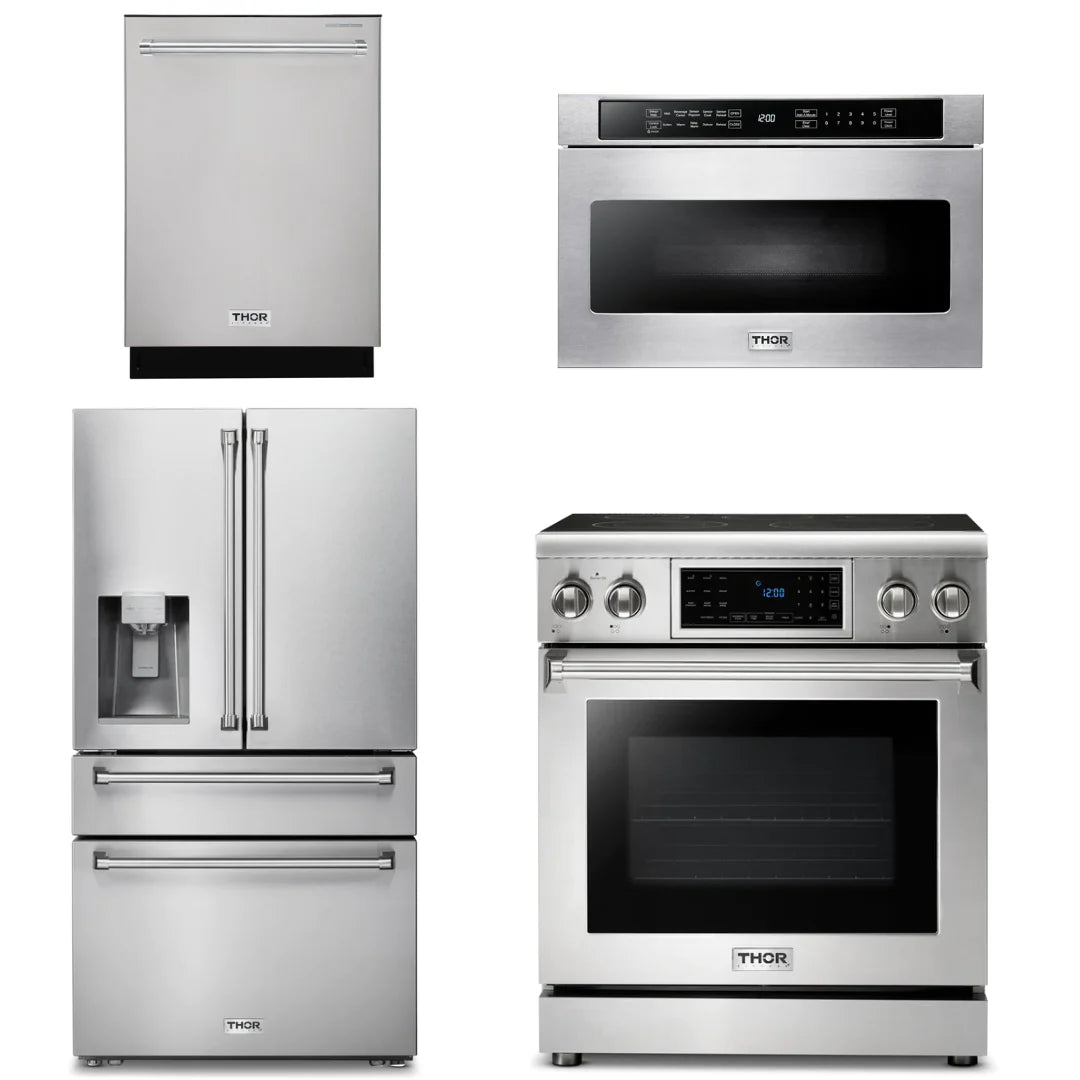 30 Electric Range, Microwave, Refrigerator with Water and Ice Dispenser, Dishwasher C795