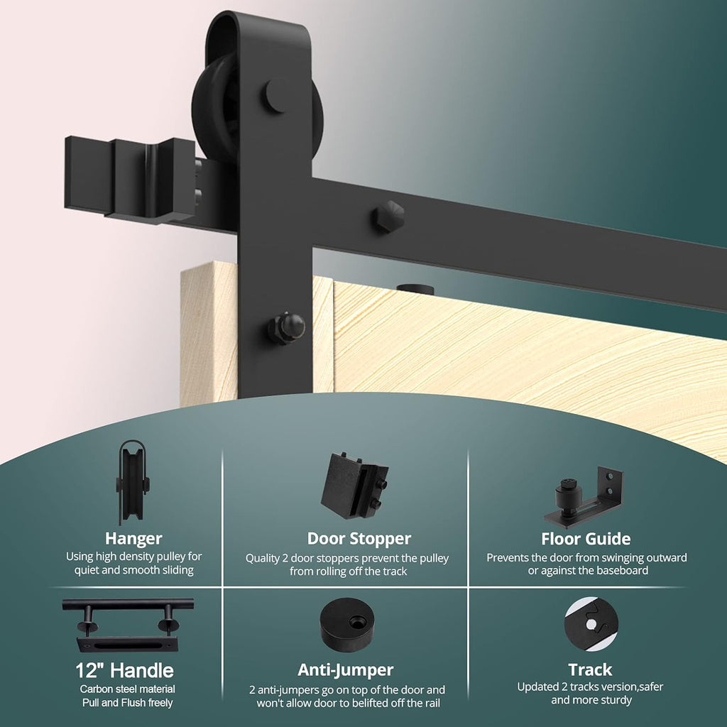 8FT Heavy Duty Sliding Door Hardware with 12 Handle & Floor Guide K971195