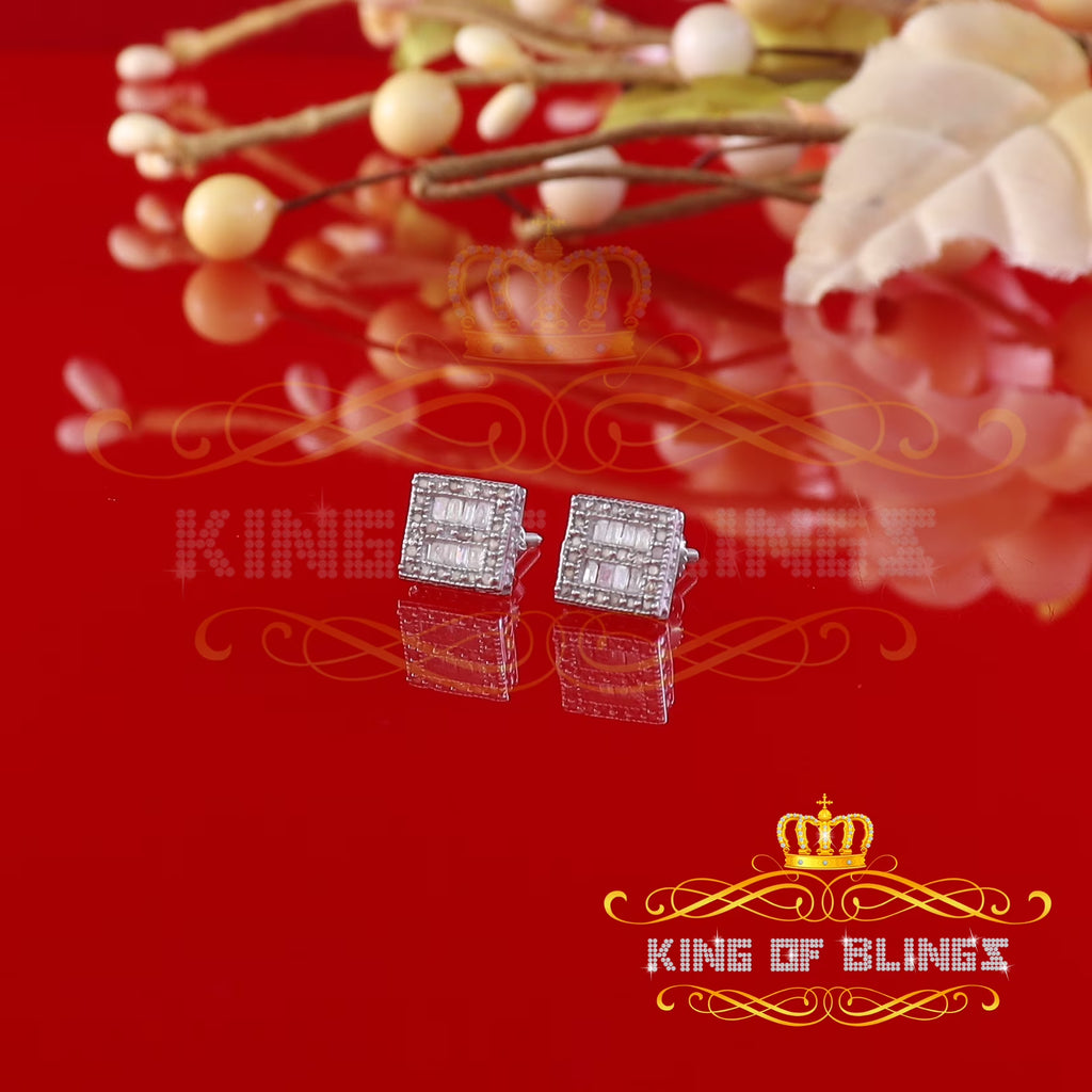 925 White Silver Diamond Square Stud Earring V800