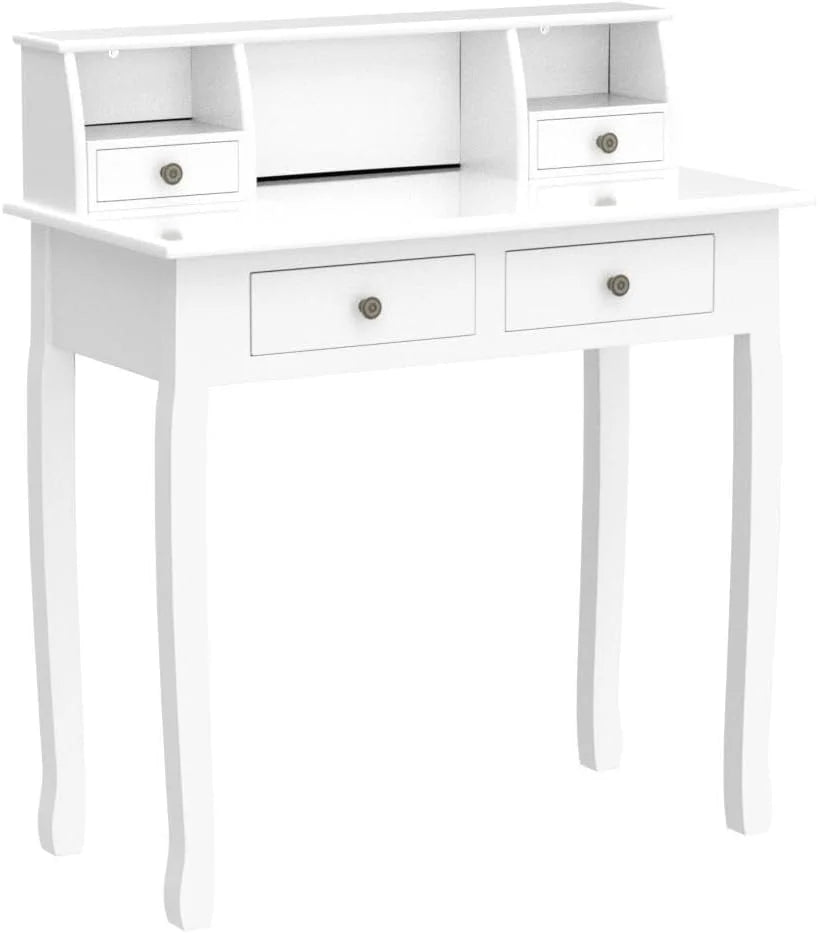 White 32 Inch Writing Desk with Storage Drawers E9557