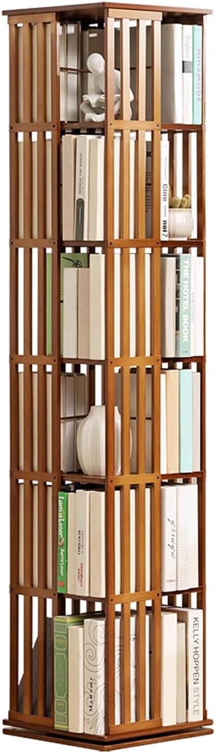 Bamboo 360 Rotating Bookshelf 6 Tier Floor Standing Bookcase Storage Shelves J117575