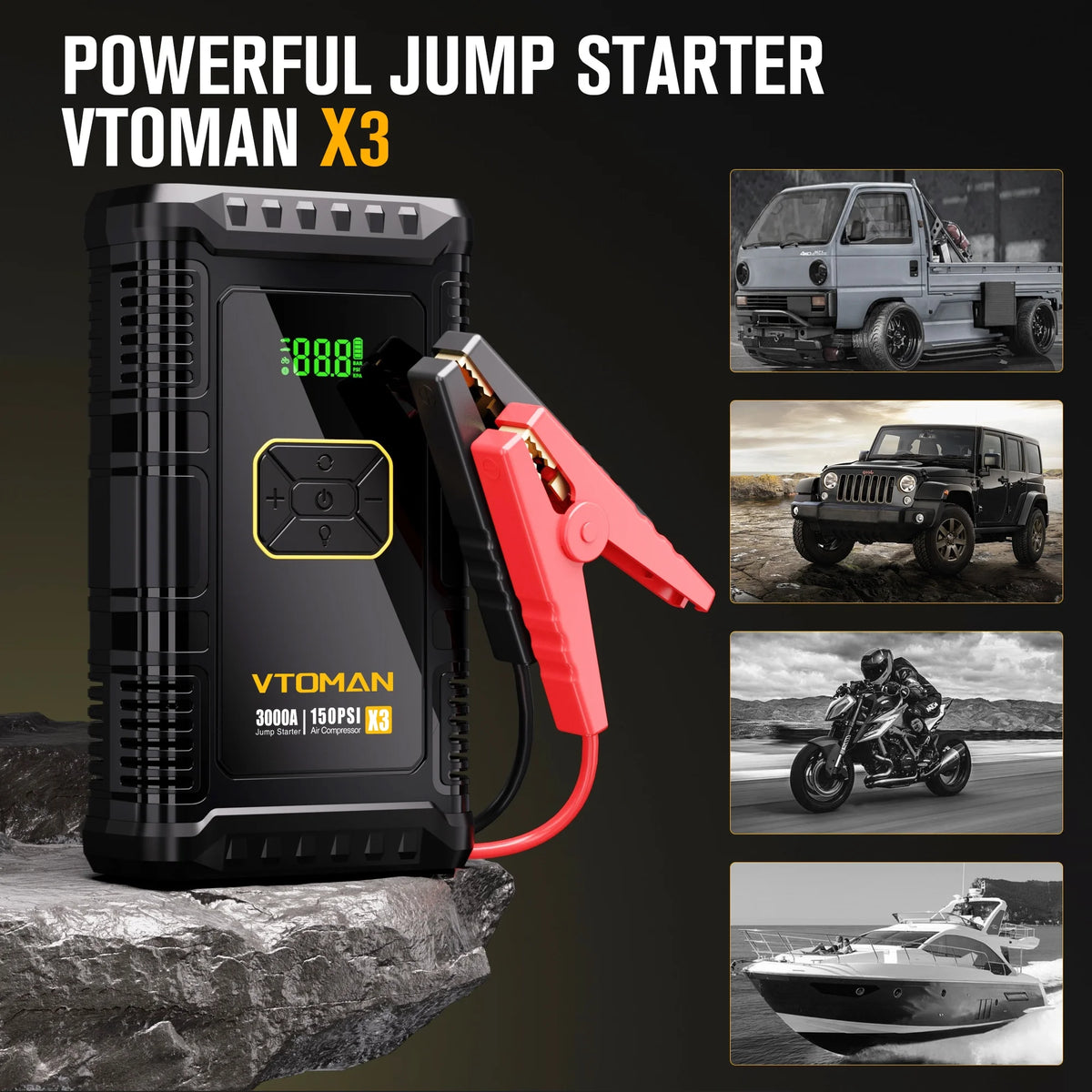 Portable Car Jump Starter with Air Compressor and 150PSI Tire Inflator M148779