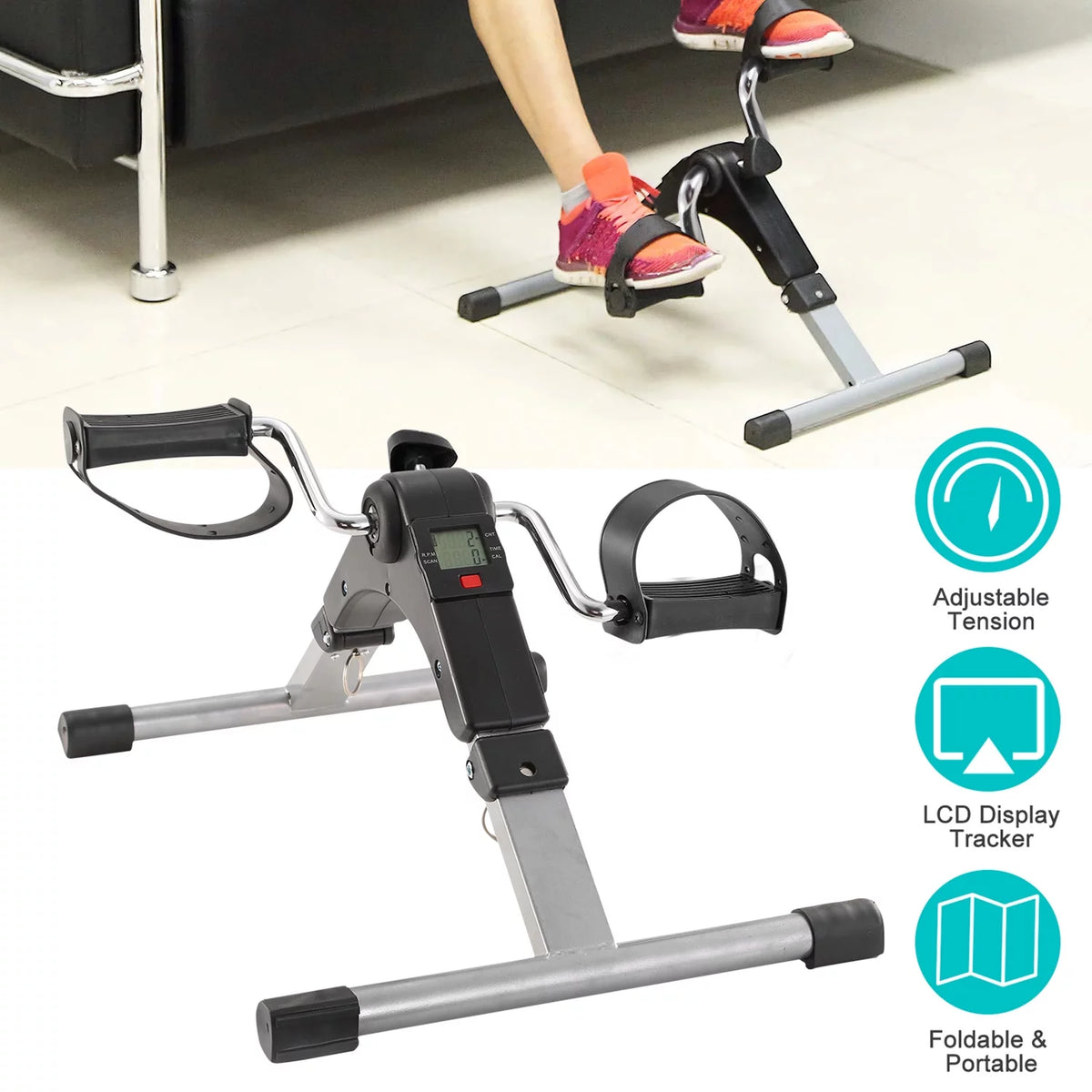 Folding Stationary Exercise Bike LCD Display Black G705563
