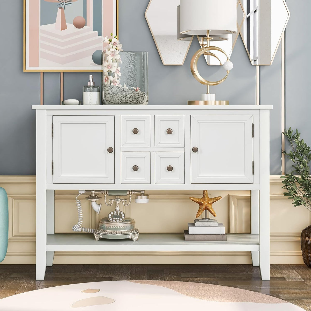 Solid Wood Console Table with 3 Drawers, 2 Cabinet and 1 Shelf L2425