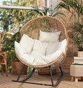 Beige Oversized Wicker Egg Chair with Cushion E397