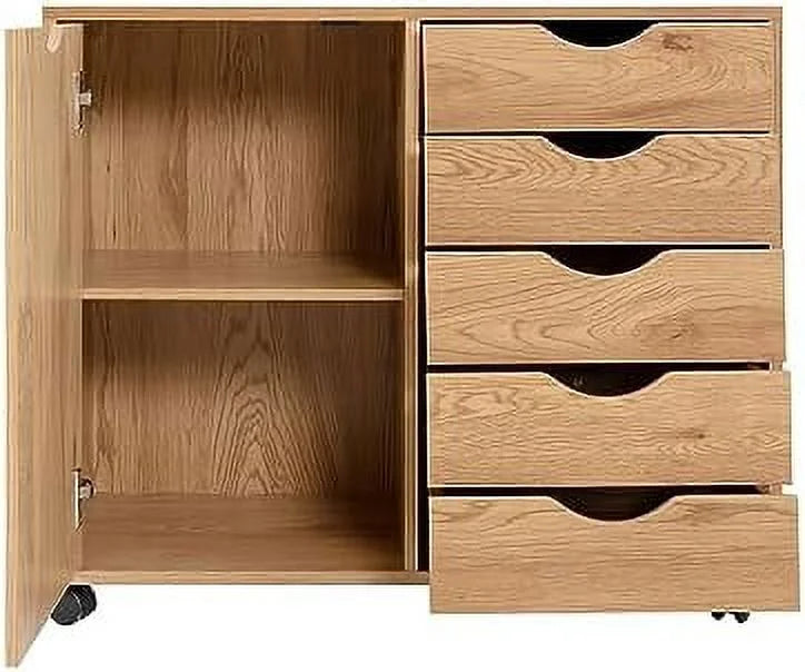 5 Drawer Wood Dresser Cabinet with Wheels D965