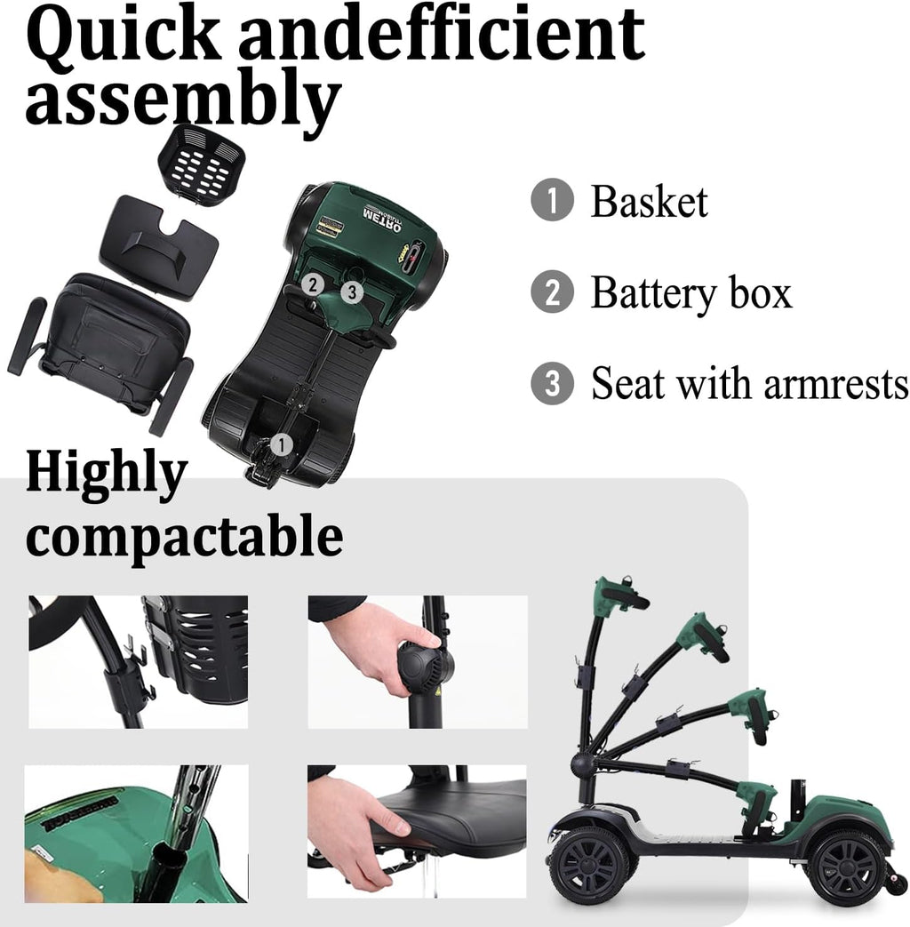 Green 4 Wheel Folding Electric Mobility Scooter with Seat V62253