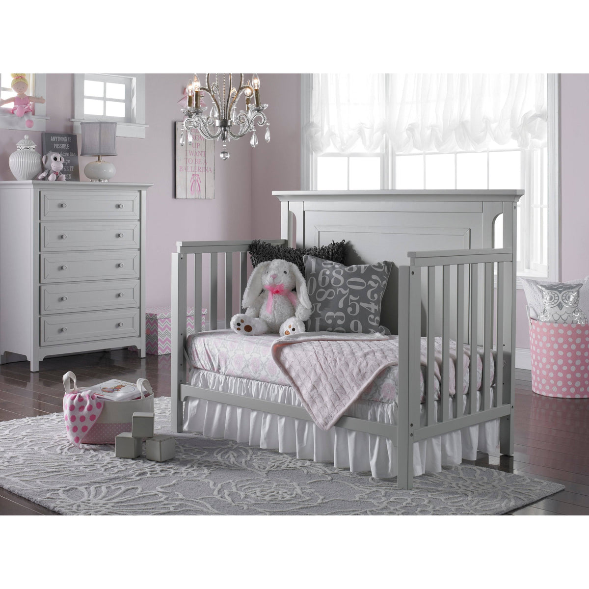 4-in-1 Convertible Crib, Misty Grey Q393